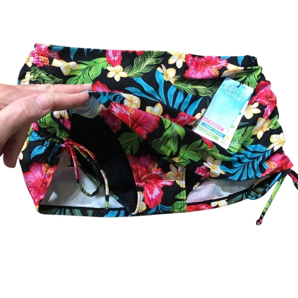 Simply Fit Tankini Swimsuit Top & Bottom Swimwear L Black Tropical Slimm… - Picture 12 of 12